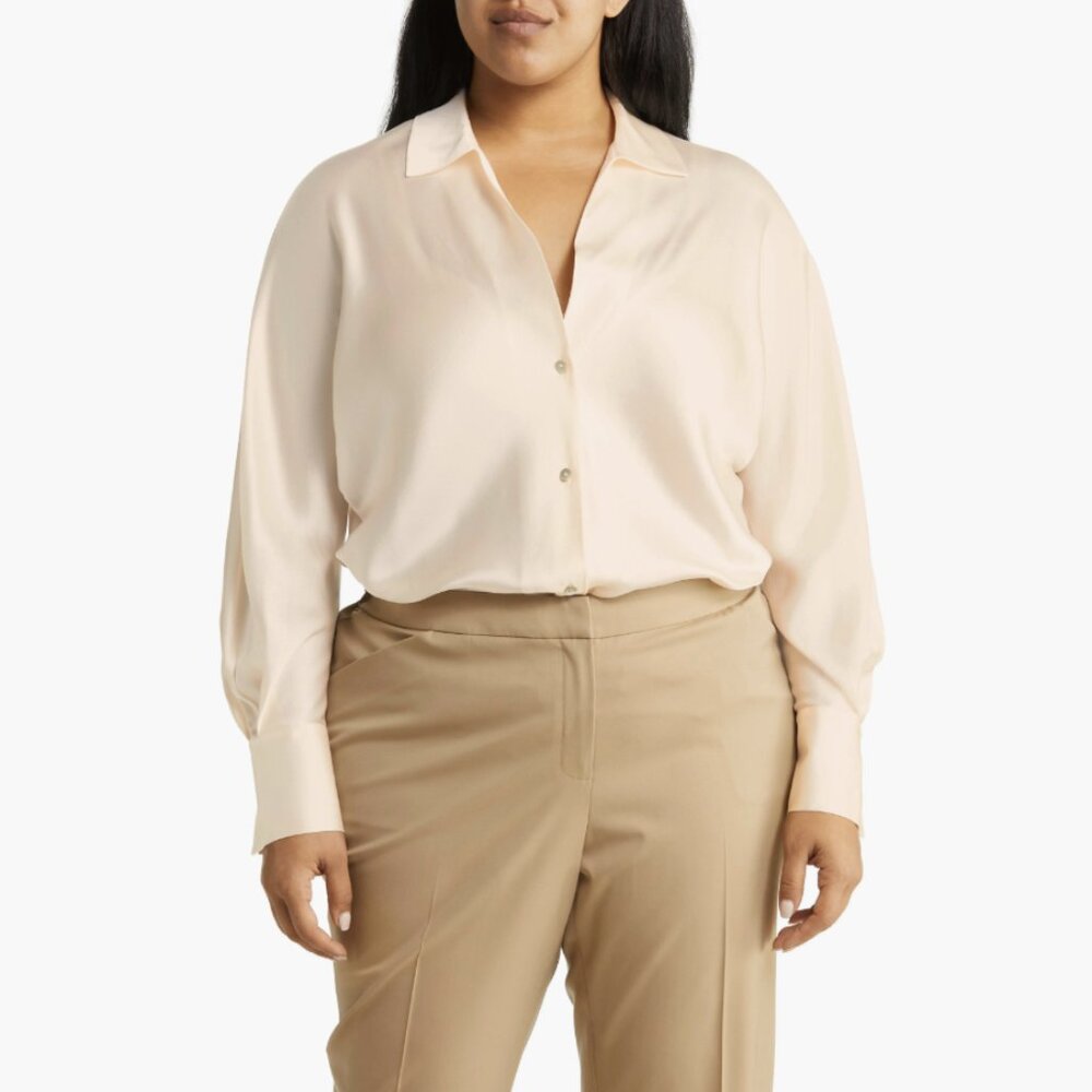 NWT Vince Fitted Silk Button Up Blouse Plus Size Luxury Designer Top